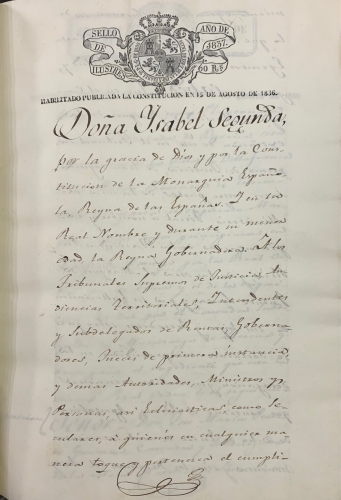 Portada de Ejecutoria ganada por los hijos y herederos del Sr. Marqu�s de Fuente Santa, vecino de Villafranca de los Barros, Extremadura, sobre el pago del diezmo de aceite de la Plantonada llamada de Barona