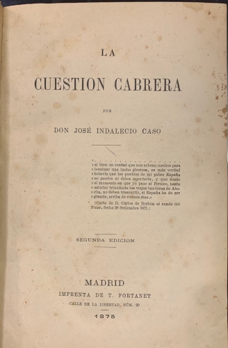 Portada de La Cuestion Cabrera - Jos� Indalecio Caso