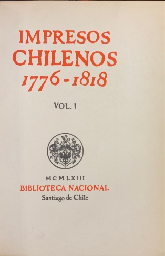 Portada de Impresos Chilenos 1776-1818