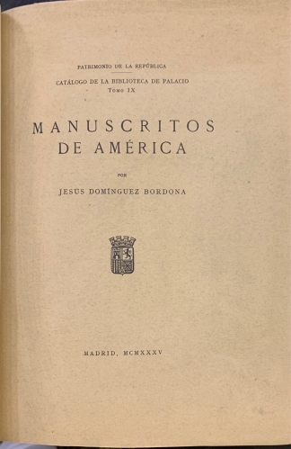 Portada de Manuscritos de Am�rica - Jes�s Dominguez Bordona