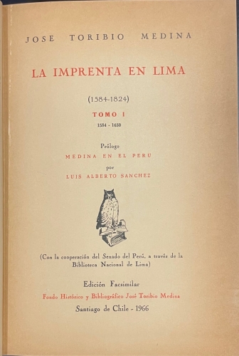 Portada de La Imprenta en Lima (1584-1824) - Jose Toribio Medina