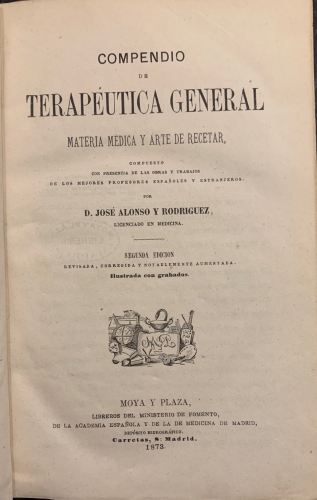 Portada de Compendio de Terap�utica General Materia Medica y Arte de Recetar - Jose Alonso y Rodriguez