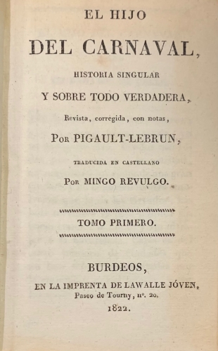 Portada de El Hijo del Carnaval - Pigault - Lebrun