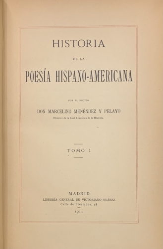 Portada de Historia de la Poes�a Hispano - Americana - Marcelino Men�ndez y Pelayo