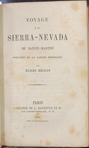 Portada de Voyage a la Sierra Nevada de Sainte Marthe - Elisee Reclus
