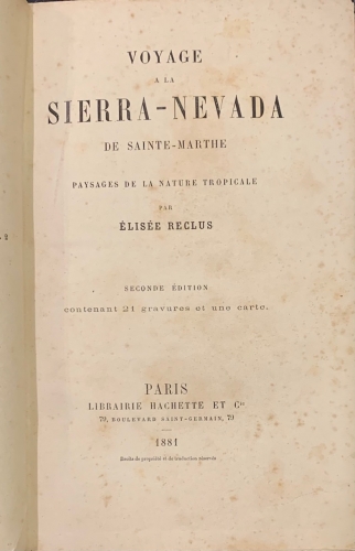 Portada de Voyage a la Sierra Nevada de Sainte Marthe - Elisee Reclus