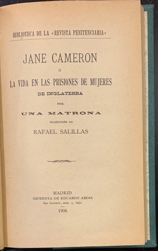 Portada de Jane Cameron � la Vida en las Prisiones de Mujeres de Inglaterra - Por una Matrona