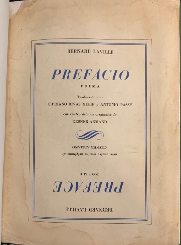 Portada de Prefacio. Poema. Preface. Poeme - Bernard Laville