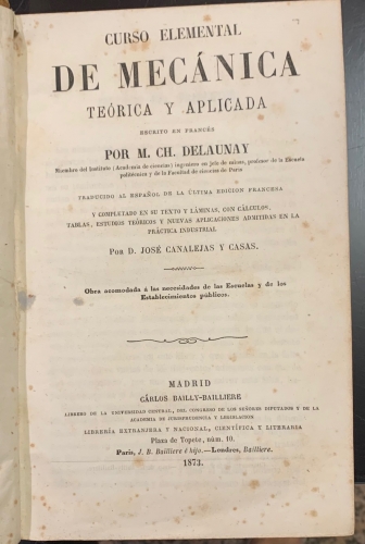 Portada de Curso Elemental de Mecanica Te�rica y Aplicada - M. Ch. Delaunay