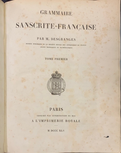 Portada de Grammaire Sanscrite - Fran�aise - M. Desgranges