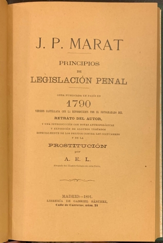 Portada de Principios de Legislaci�n Penal - J. P. Marat