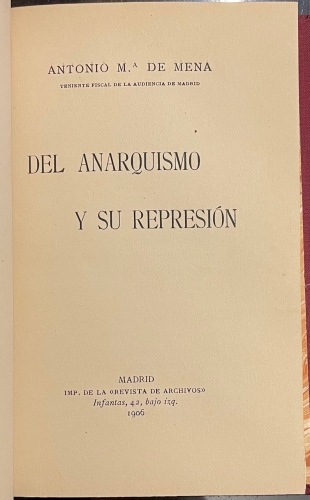 Portada de Del Anarquismo y su Represi�n - Antonio M� de Mena