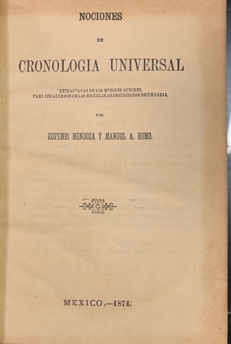 Portada de Nociones de Cronologia Universal - Eufemio Mendoza y Manuel A. Romo