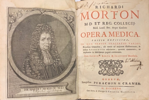 Portada de Phthisiologia sive Tractatus de Phthisi. Tractatus de Morbis Universalibus Acutis. Phthisiologia Lancastriensis cui accessit Tentamen Philosophicum de Mineralibus Aquis - Richard Morton. Caroli Leigh