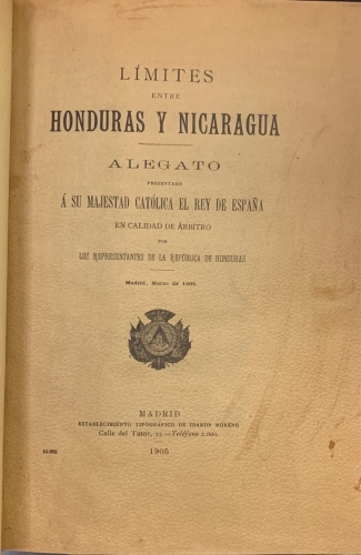 Portada de L�mites entre Honduras y Nicaragua. 