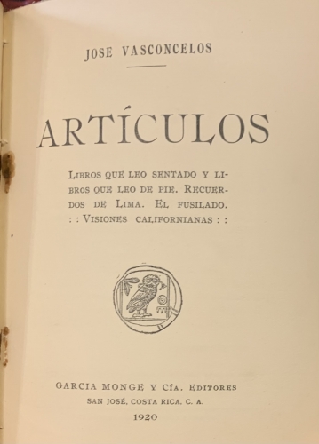 Portada de Articulos - Jose Vasconcelos