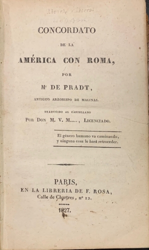 Portada de Concordato de la Am�rica con Roma - M. de Pradt
