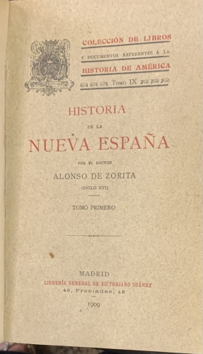 Portada de Historia de la Nueva Espa�a - Alonso de Zorita