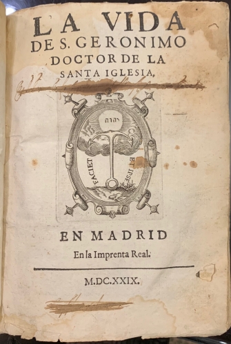 Portada de La Vida de S. Geronimo Doctor de la Santa Iglesia - Fray Joseph de Sig�enza