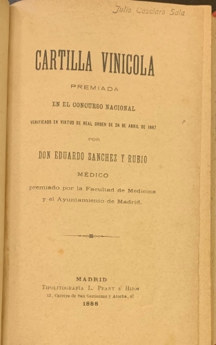 Portada de Cartilla Vinicola - Eduardo Sanchez y Rubio