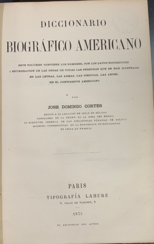 Portada de Diccionario Biografico Americano - Jose Domingo Cortes