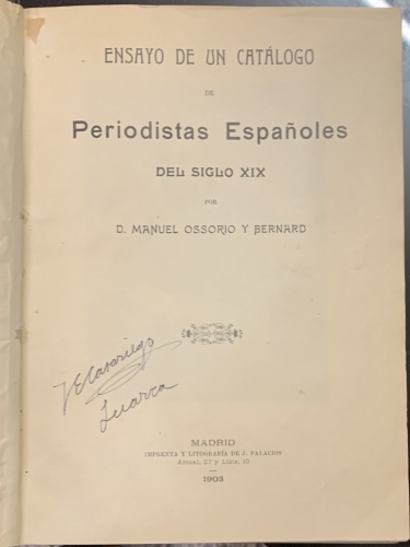 Portada de Ensayo de un Cat�logo de Periodistas Espa�oles del Siglo XIX. Apuntes para un Cat�logo de Peri�dicos Madrile�os desde el a�o 1661 al 1870.  - Manuel Ossorio y Bernard. Eugenio de Hartzenbusch