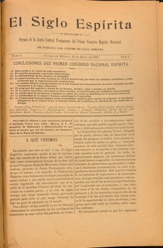 Portada de El Siglo Espirita. M�xico1906