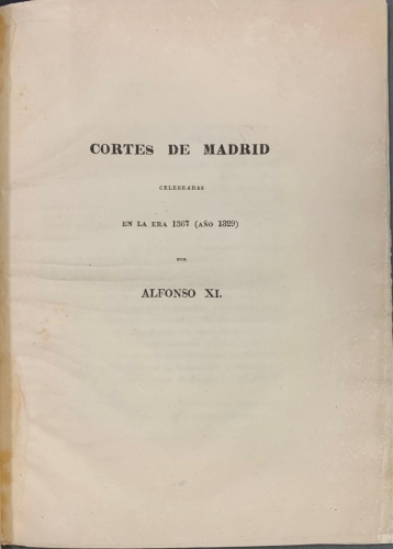 Portada de Cortes de Madrid celebradas en la Era 1367, a�o 1329 por Alfonso XI