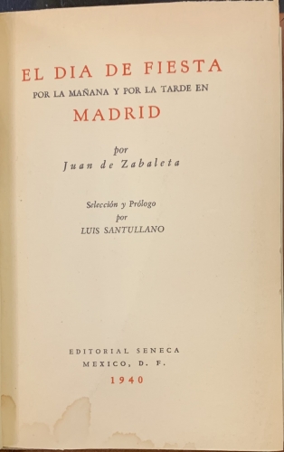 Portada de El D�a de Fiesta por la ma�ana y por la tarde en Madrid - Juan de Zabaleta