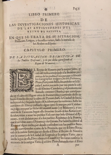 Portada de Investigaciones historicas de las antiguedades del Reyno de Navarra - Joseph de Moret