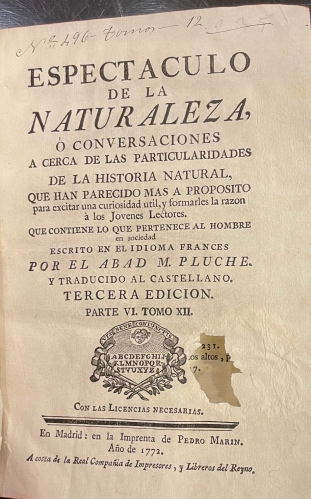 Portada de Espectaculo de la Naturaleza. Parte VI. Tomo XII - Abad M. Pluch�