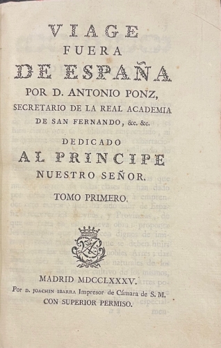 Portada de Viage Fuera de Espa�a. Tomo I. - Antonio Ponz