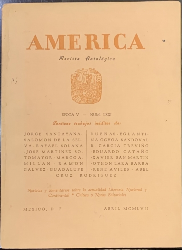 Portada de Am�rica. Revista Antol�gica. Epoca V, N� 71, Abril 1957. 1� edici�n de Alas de Rafael Solana - Rafael Solana