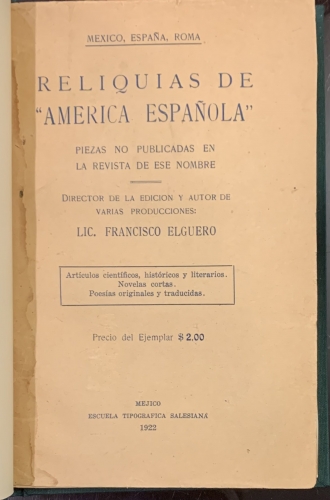 Portada de Reliquias de America Espa�ola. Suplemento - Francisco Elguero