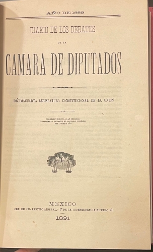 Portada de Diario de los Debates de la Camara de Diputados. 14� Legislatura Constitucional de la Uni�n. M�xico. 1889-1890