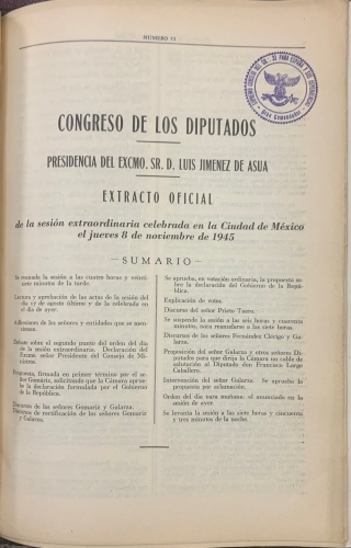 Portada de Cortes Republicanas en M�xico 1945. Congreso de los Diputados, 7-8-9 de Noviembre de 1945