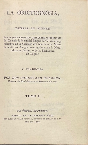 Portada de La Orictognosia - Juan Federico Guillermo Widenmann