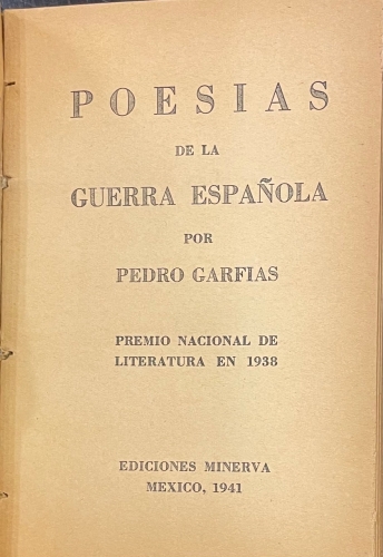 Portada de Poes�as de la Guerra Espa�ola - Pedro Garfias