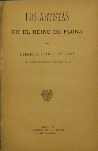 Portada de Los Artistas en El Reino De Flora.  - Clemente Blanco Villegas
