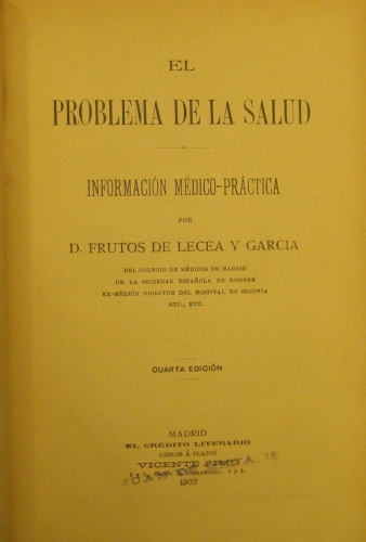 Portada de El Problema de la Salud. Informacion Medico-Practica - Frutos de Lecea y Garcia