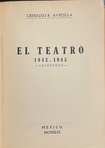 Portada de El Teatro 1943-1945 - Ceferino R. Avecilla
