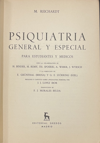 Portada de Psiquiatria General y Especial para estudiantes y m�dicos - M. Reichardt