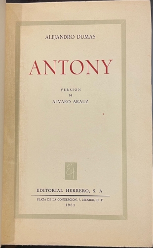 Portada de Antony - Alejandro Dumas