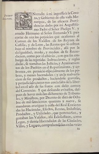 Portada de Reales Decretos de Su Magestad, para la Extincion de las Rentas Provinciales y otros Ramos de las Veinte y Dos Provincias de los Reynos de Castilla y Le�n y subrogacion de su importe en una sola contribuci�n. Instrucci�n y Reglas..Y Breve de Su Santidad