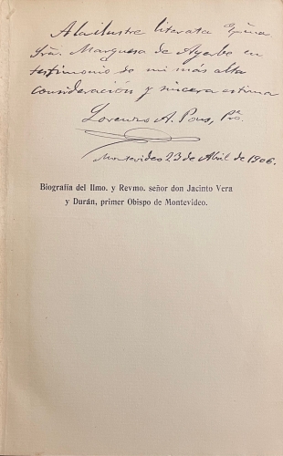 Portada de Biograf�a del Ilmo y Revmo. se�or Don Jacinto Vera y Dur�n, primer obispo de Montevideo - Lorenzo A. Pons
