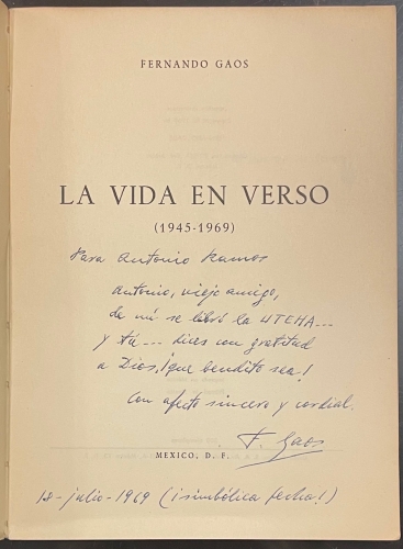 Portada de La Vida en Verso (1945-1969) - Fernando Gaos