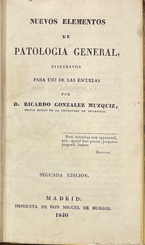 Portada de Nuevos Elementos de Patologia General dispuestos para uso de las escuelas - Ricardo Gonzalez Muzquiz