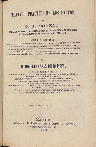 Portada de Tratado Pr�ctico de los Partos - F. J. Moreau