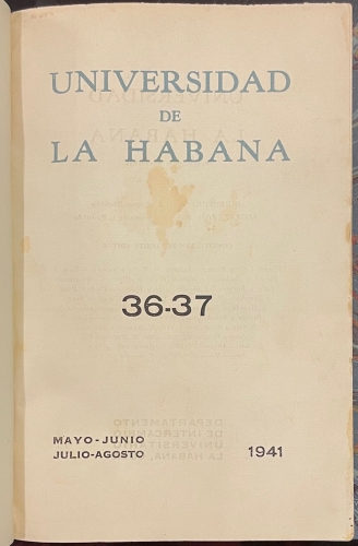 Portada de Universidad de la Habana. 36-37. Mayo-Junio-Julio-Agosto 1941