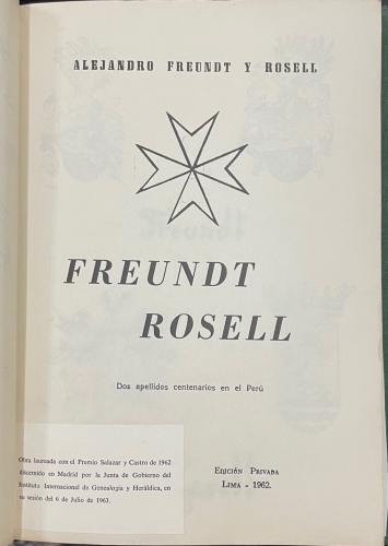 Portada de Freundt Rosell. Dos apellidos centenarios en el Per� - Alejandro Freundt y Rosell